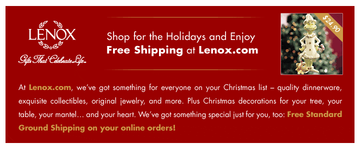 Pop-under ad: Shop for the holidays and enjoy free shipping at Lenox.com